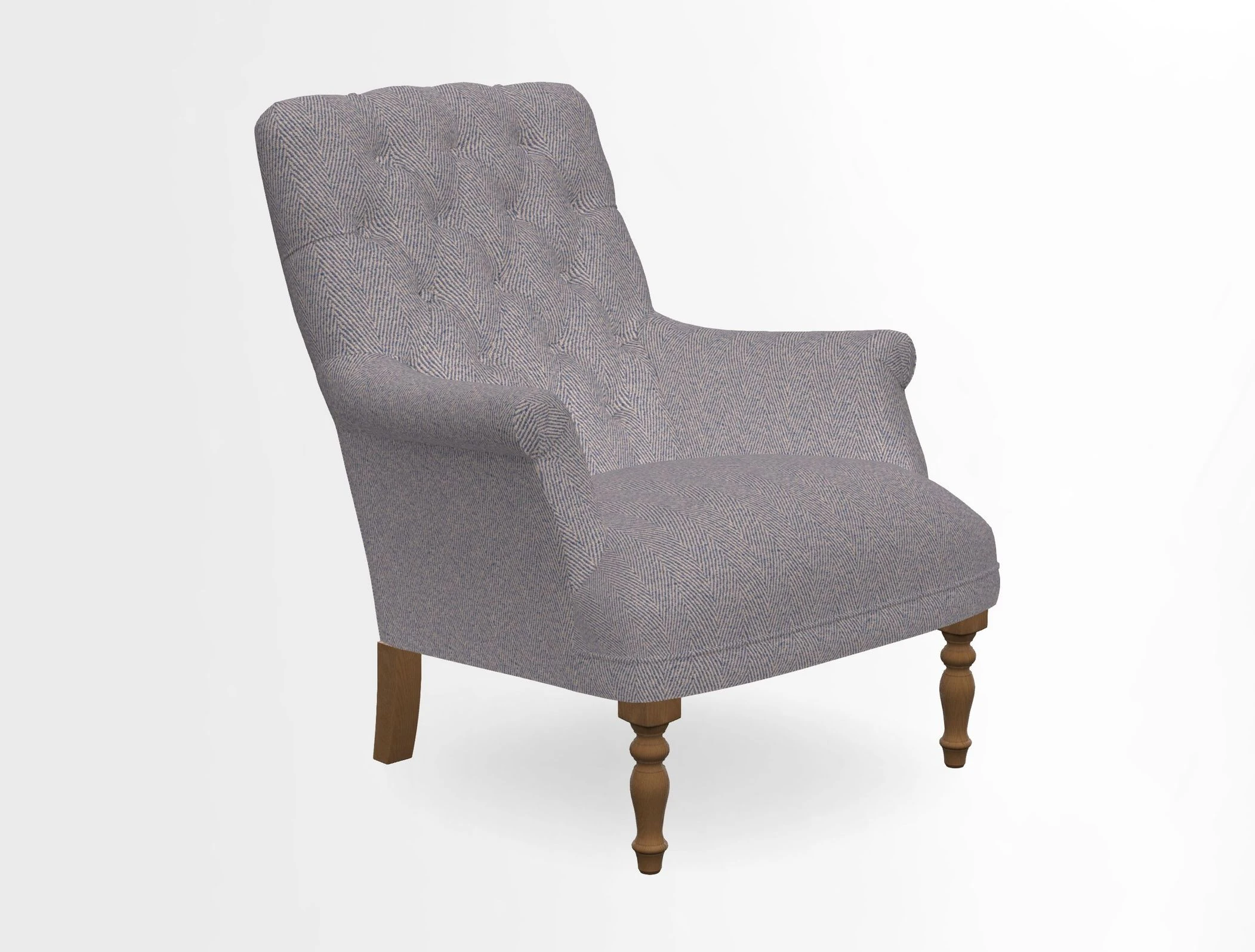 Snape Button Back chair in Spill Resistant V&A Bird & Rabbit Dark Green and Cube footstool in Spill Resistant RHS Etta's Stripe Ink