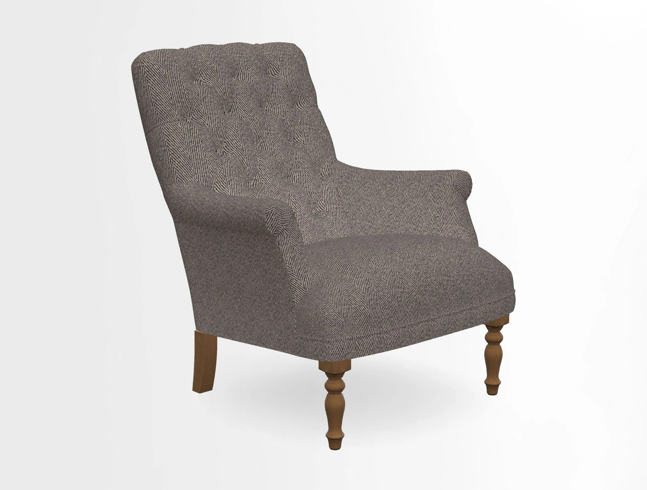 Snape Button Back chair in Spill Resistant V&A Bird & Rabbit Dark Green and Cube footstool in Spill Resistant RHS Etta's Stripe Ink