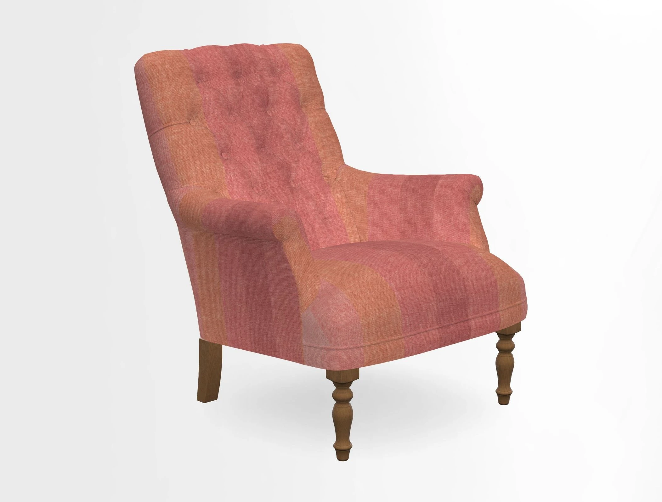 Snape Button Back chair in Spill Resistant V&A Bird & Rabbit Dark Green and Cube footstool in Spill Resistant RHS Etta's Stripe Ink