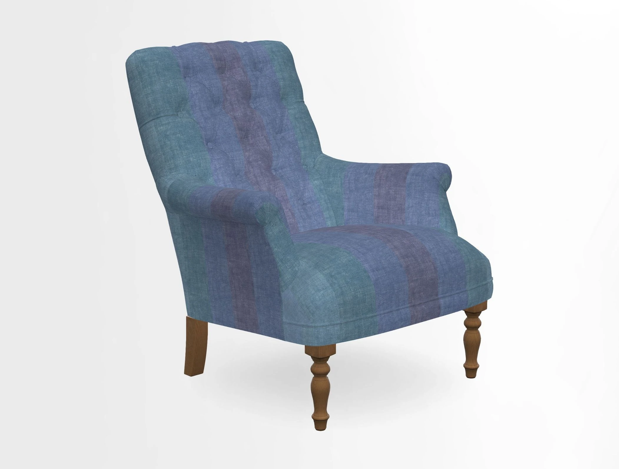Snape Button Back chair in Spill Resistant V&A Bird & Rabbit Dark Green and Cube footstool in Spill Resistant RHS Etta's Stripe Ink