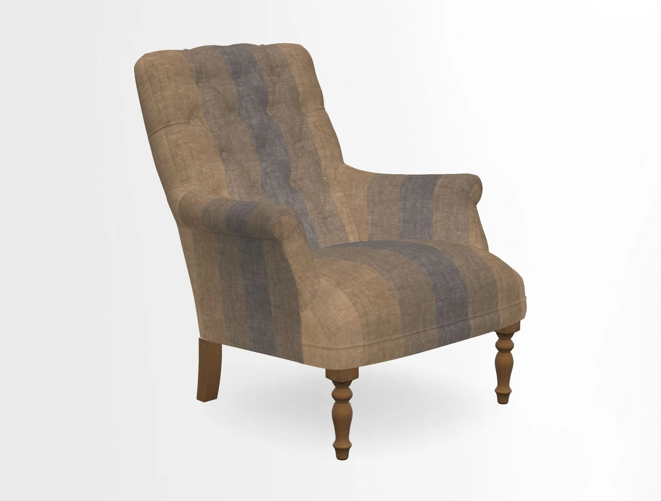 Snape Button Back chair in Spill Resistant V&A Bird & Rabbit Dark Green and Cube footstool in Spill Resistant RHS Etta's Stripe Ink