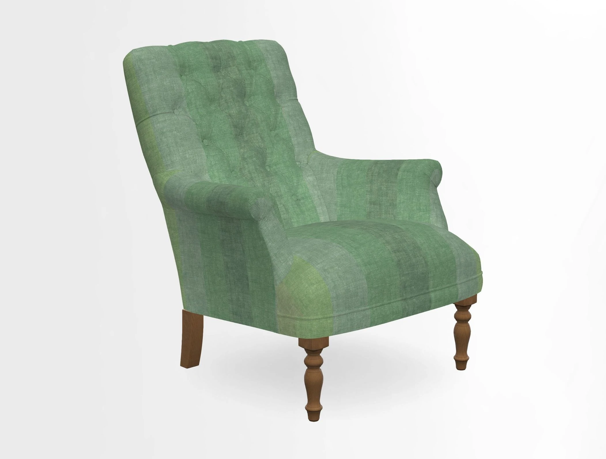 Snape Button Back chair in Spill Resistant V&A Bird & Rabbit Dark Green and Cube footstool in Spill Resistant RHS Etta's Stripe Ink