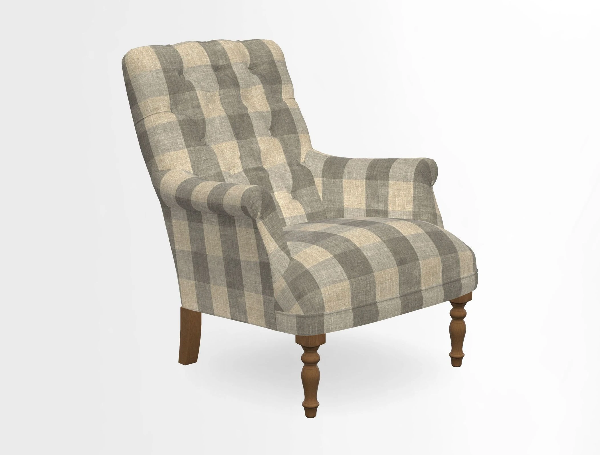 Snape Button Back chair in Spill Resistant V&A Bird & Rabbit Dark Green and Cube footstool in Spill Resistant RHS Etta's Stripe Ink