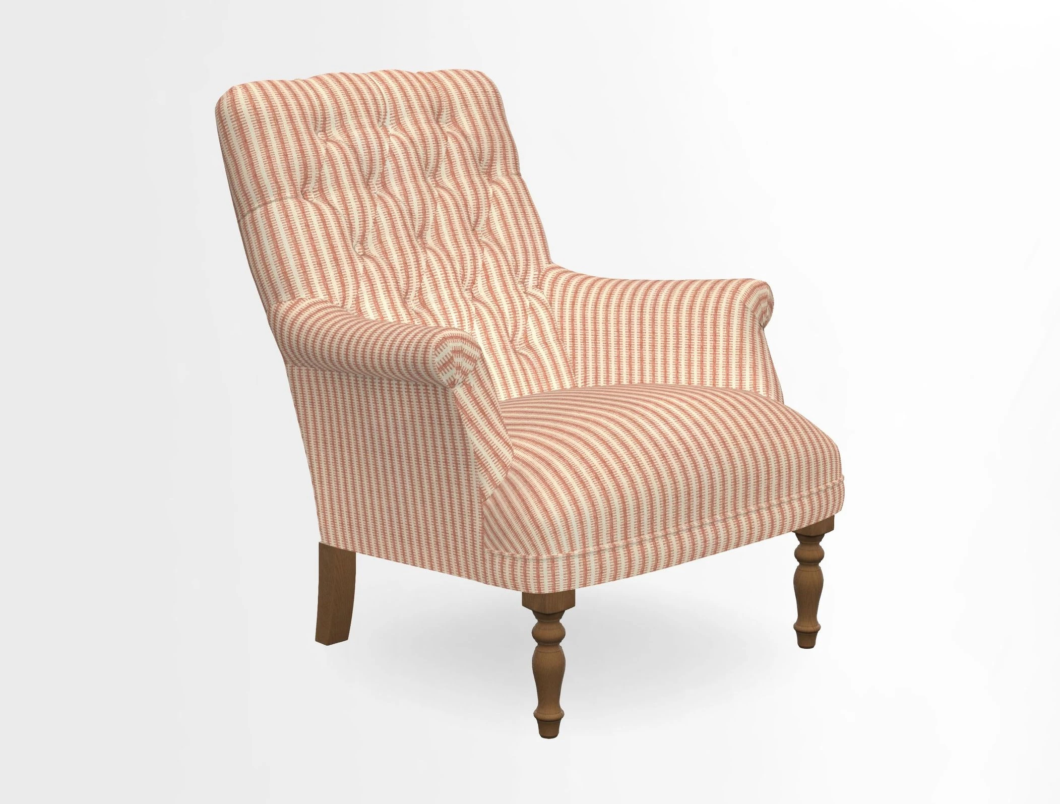 Snape Button Back chair in Spill Resistant V&A Bird & Rabbit Dark Green and Cube footstool in Spill Resistant RHS Etta's Stripe Ink