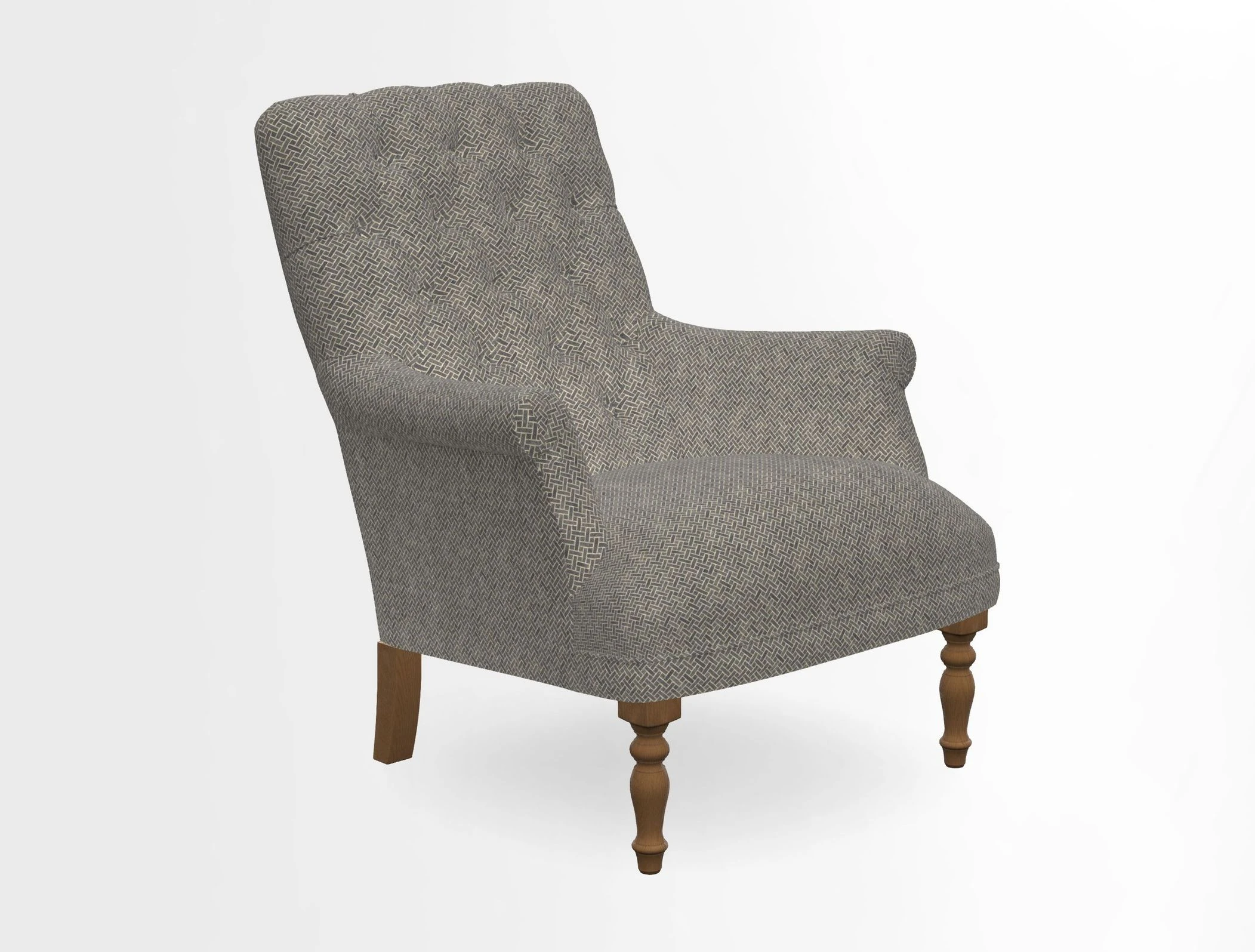 Snape Button Back chair in Spill Resistant V&A Bird & Rabbit Dark Green and Cube footstool in Spill Resistant RHS Etta's Stripe Ink