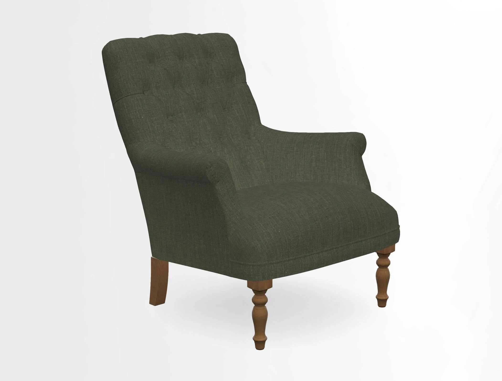 Snape Button Back chair in Spill Resistant V&A Bird & Rabbit Dark Green and Cube footstool in Spill Resistant RHS Etta's Stripe Ink