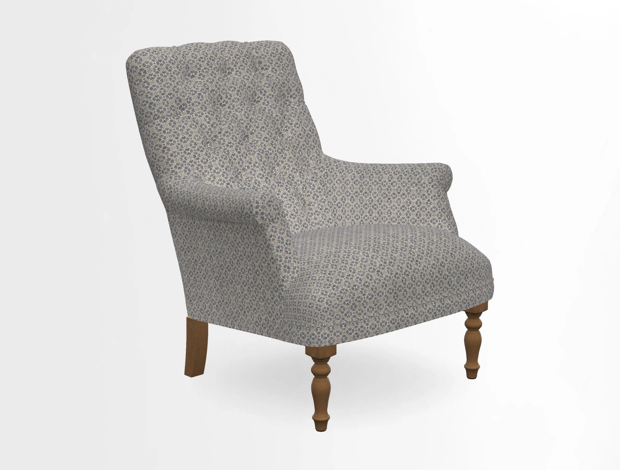 Snape Button Back chair in Spill Resistant V&A Bird & Rabbit Dark Green and Cube footstool in Spill Resistant RHS Etta's Stripe Ink