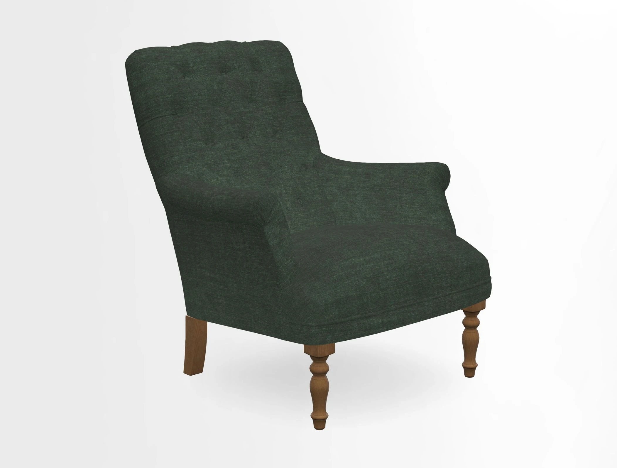 Snape Button Back chair in Spill Resistant V&A Bird & Rabbit Dark Green and Cube footstool in Spill Resistant RHS Etta's Stripe Ink