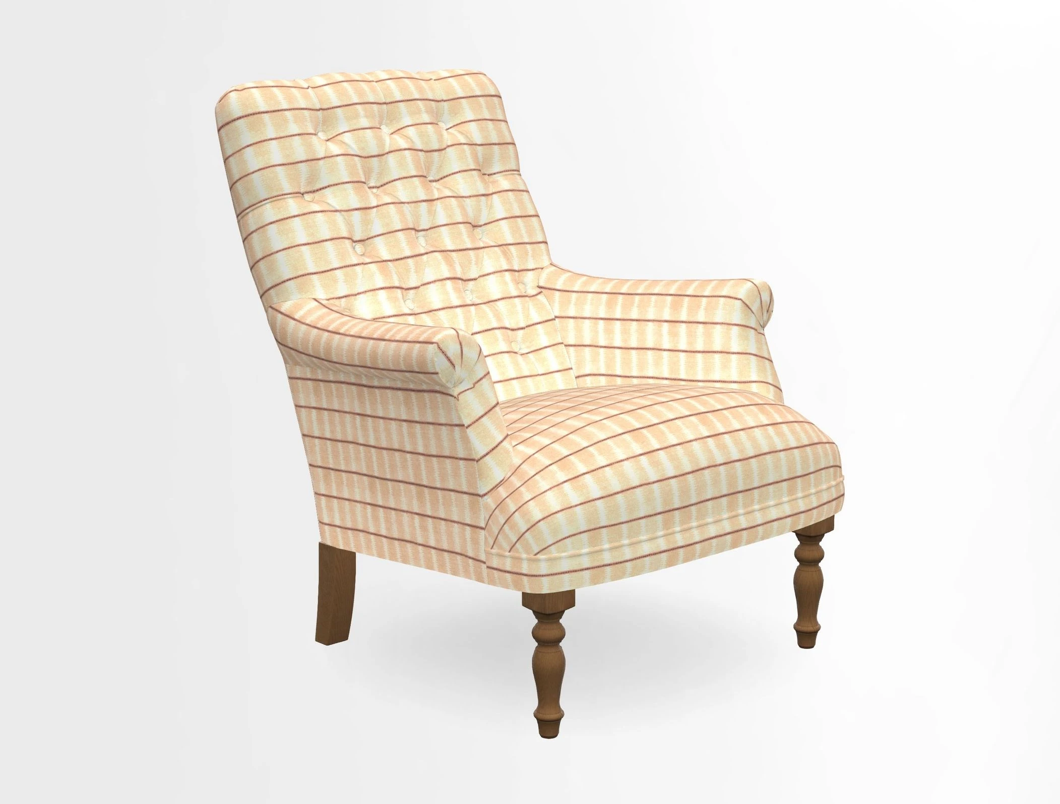 Snape Button Back chair in Spill Resistant V&A Bird & Rabbit Dark Green and Cube footstool in Spill Resistant RHS Etta's Stripe Ink