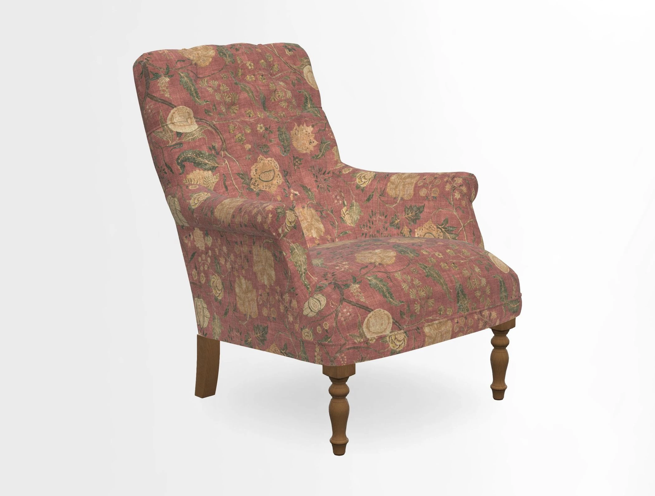 Snape Button Back chair in Spill Resistant V&A Bird & Rabbit Dark Green and Cube footstool in Spill Resistant RHS Etta's Stripe Ink