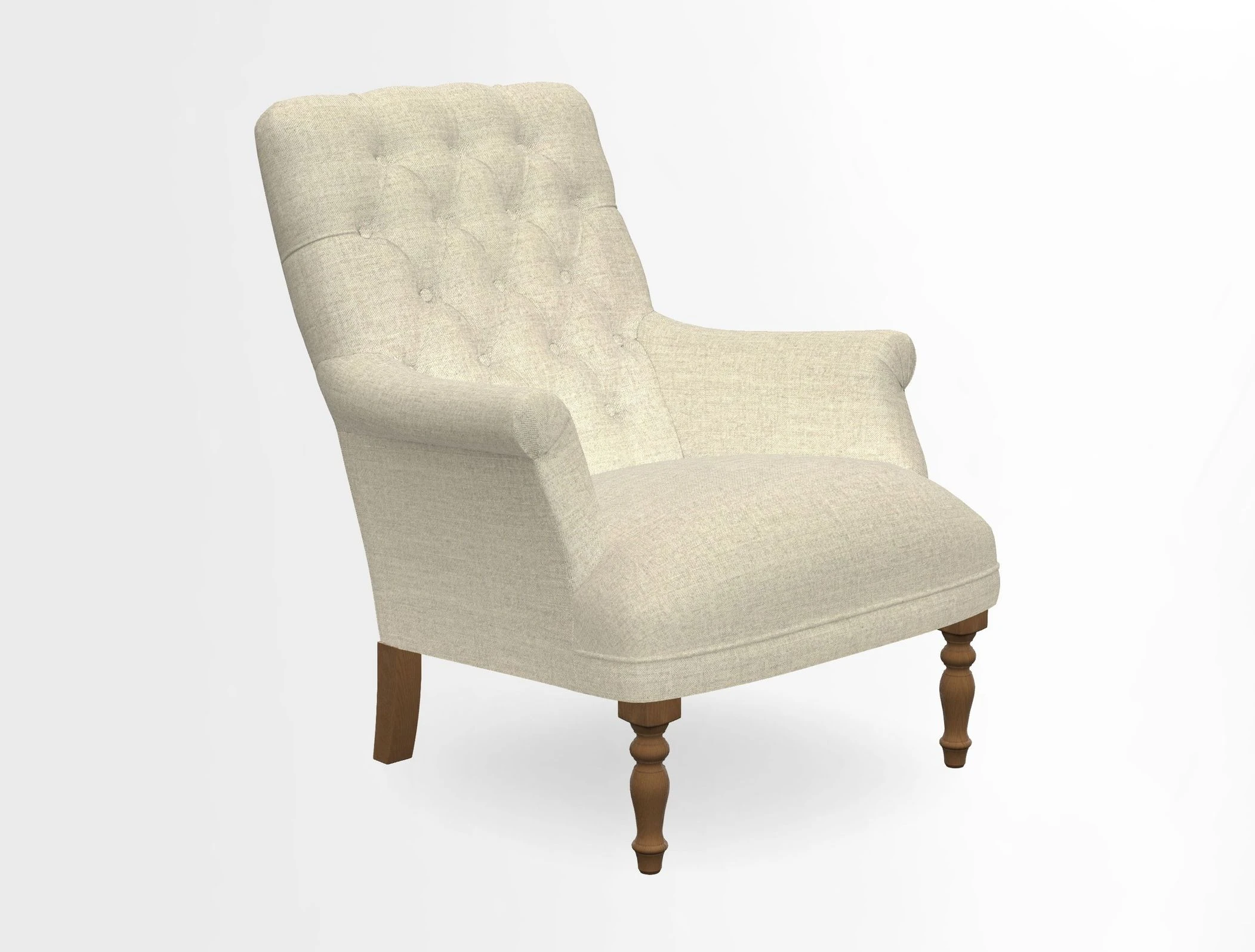 Snape Button Back chair in Spill Resistant V&A Bird & Rabbit Dark Green and Cube footstool in Spill Resistant RHS Etta's Stripe Ink