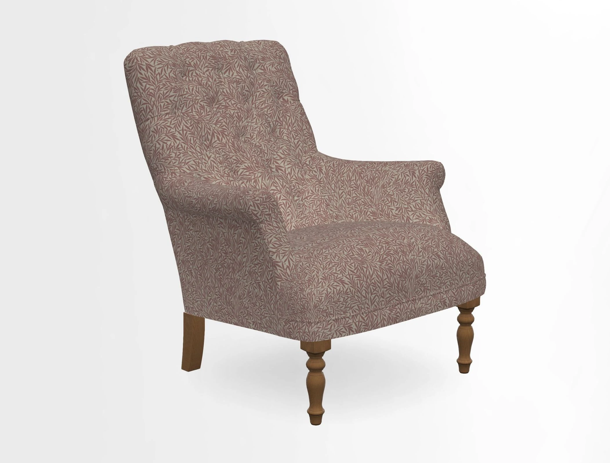 Snape Button Back chair in Spill Resistant V&A Bird & Rabbit Dark Green and Cube footstool in Spill Resistant RHS Etta's Stripe Ink