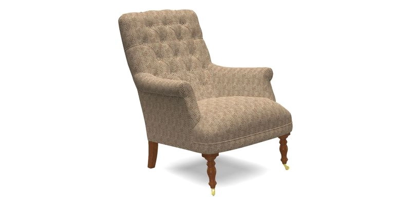 Snape Button Back chair in Spill Resistant V&A Bird & Rabbit Dark Green and Cube footstool in Spill Resistant RHS Etta's Stripe Ink