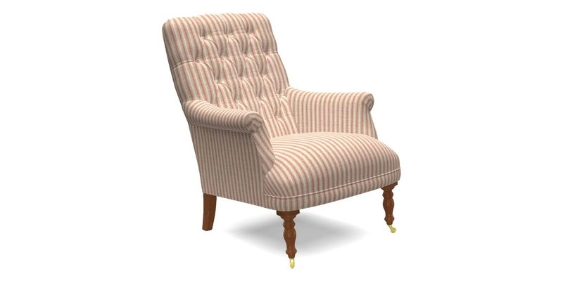 Snape Button Back chair in Spill Resistant V&A Bird & Rabbit Dark Green and Cube footstool in Spill Resistant RHS Etta's Stripe Ink