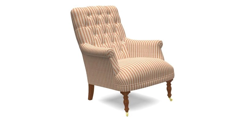 Snape Button Back chair in Spill Resistant V&A Bird & Rabbit Dark Green and Cube footstool in Spill Resistant RHS Etta's Stripe Ink