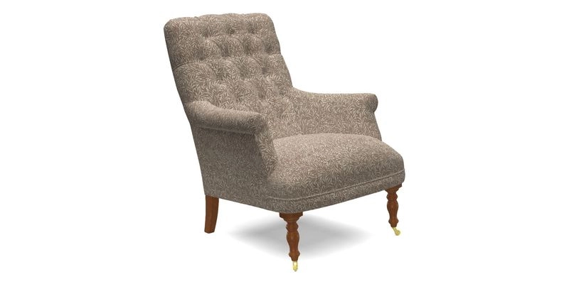 Snape Button Back chair in Spill Resistant V&A Bird & Rabbit Dark Green and Cube footstool in Spill Resistant RHS Etta's Stripe Ink