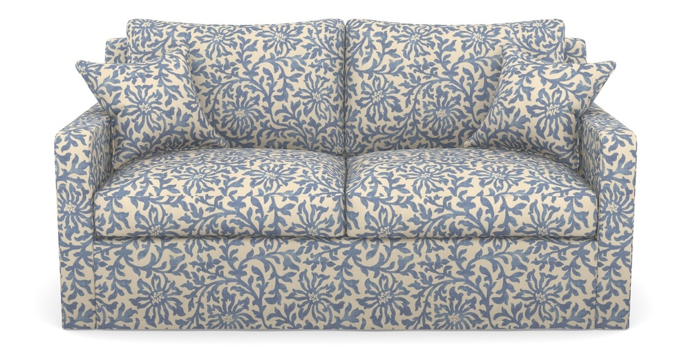 Product photograph of Stopham Sofa Bed 2 5 Seater Sofa Bed In V A Brompton Collection - Floral Scroll - Morning Blue from Sofas and Stuff Limited