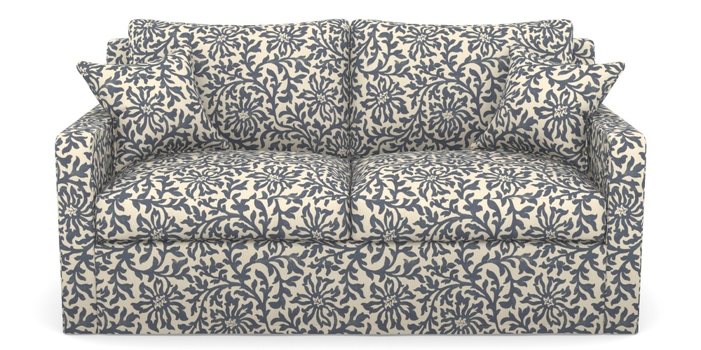 Product photograph of Stopham Sofa Bed 2 5 Seater Sofa Bed In V A Brompton Collection - Floral Scroll - Midnight Blue from Sofas and Stuff Limited