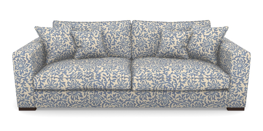 Product photograph of Stourhead 4 Seater Sofa In V A Brompton Collection - Floral Scroll - Morning Blue from Sofas and Stuff Limited