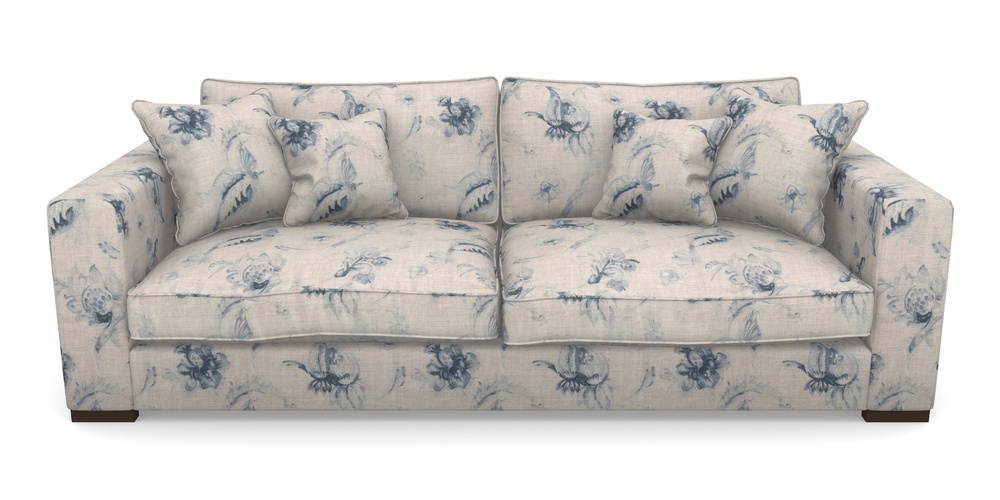 Product photograph of Stourhead 4 Seater Sofa In Floral Linen - Lela Mystery Indigo from Sofas and Stuff Limited