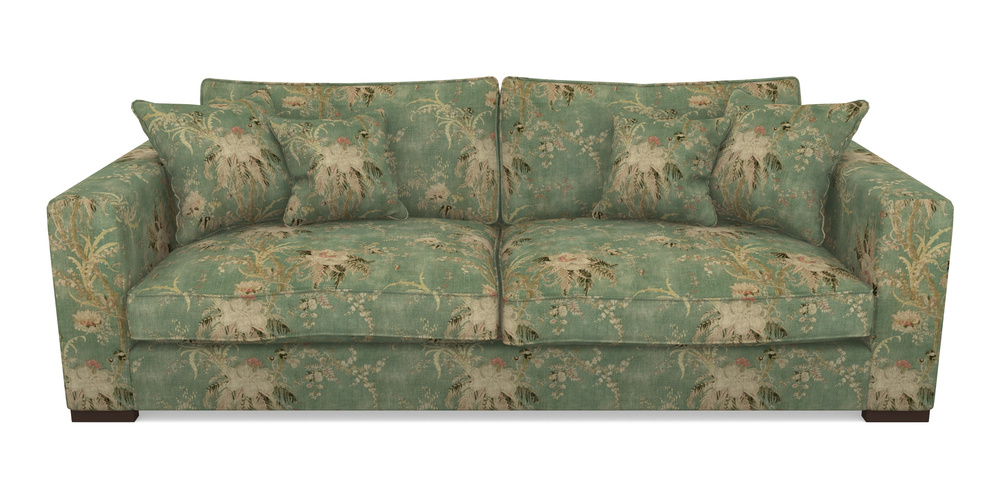 Product photograph of Stourhead 4 Seater Sofa In Floral Linen - Zefferino Emerald from Sofas and Stuff Limited