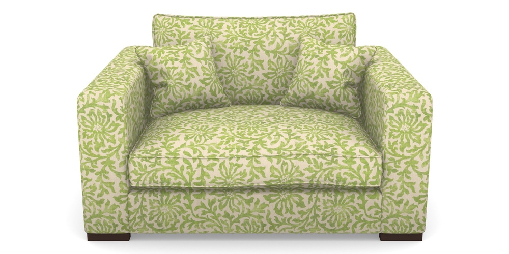 Product photograph of Stourhead Snuggler In V A Brompton Collection - Floral Scroll - Lime from Sofas and Stuff Limited