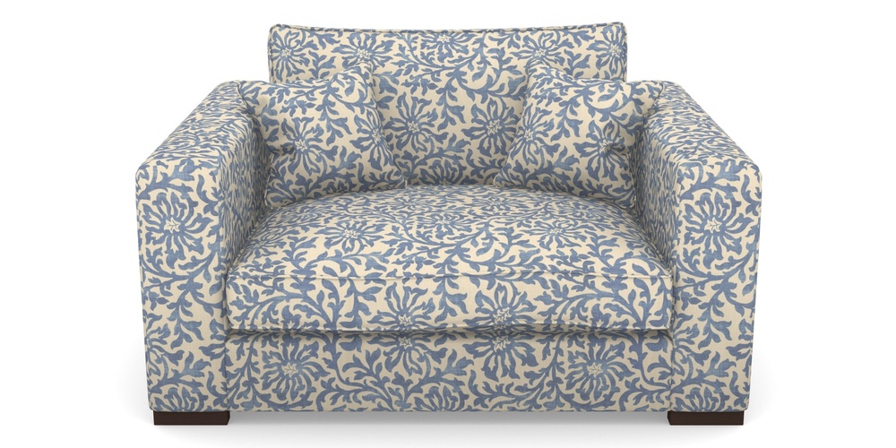 Product photograph of Stourhead Snuggler In V A Brompton Collection - Floral Scroll - Morning Blue from Sofas and Stuff Limited