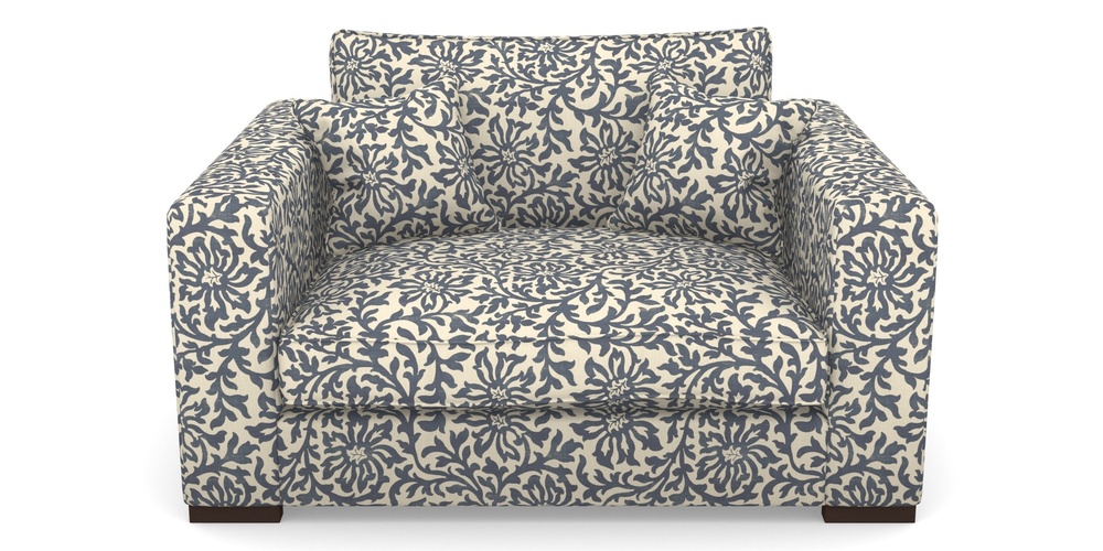 Product photograph of Stourhead Snuggler In V A Brompton Collection - Floral Scroll - Midnight Blue from Sofas and Stuff Limited