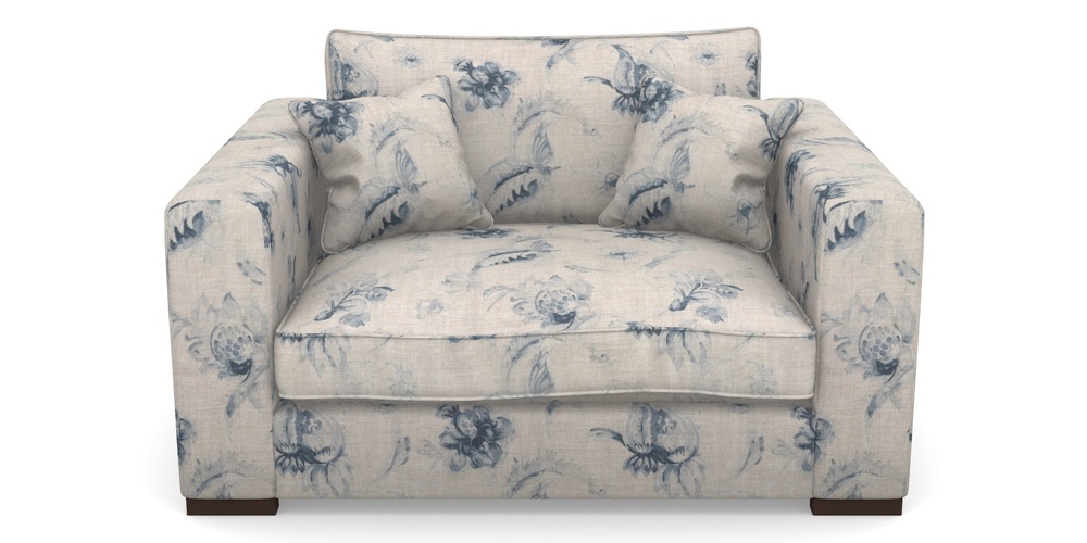 Product photograph of Stourhead Snuggler In Floral Linen - Lela Mystery Indigo from Sofas and Stuff Limited