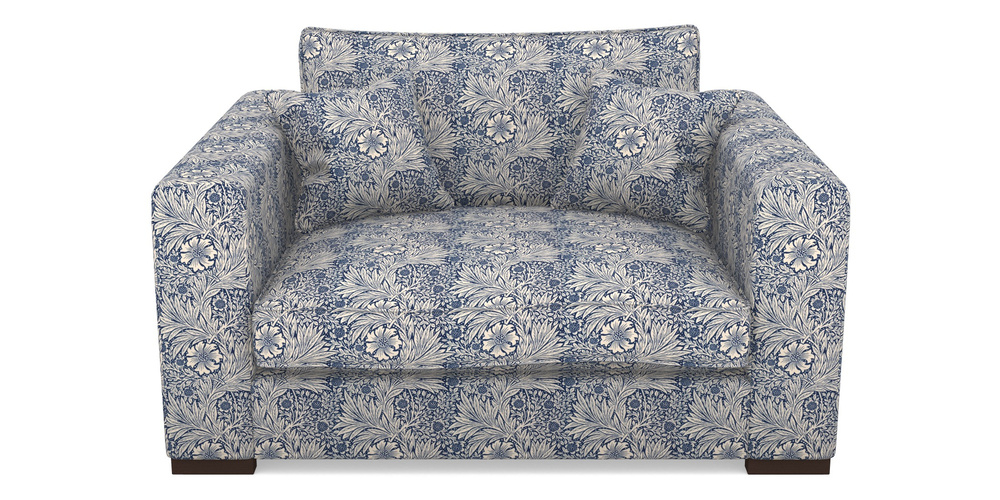 Product photograph of Stourhead Snuggler In William Morris Collection - Marigold - Indigo Linen from Sofas and Stuff Limited