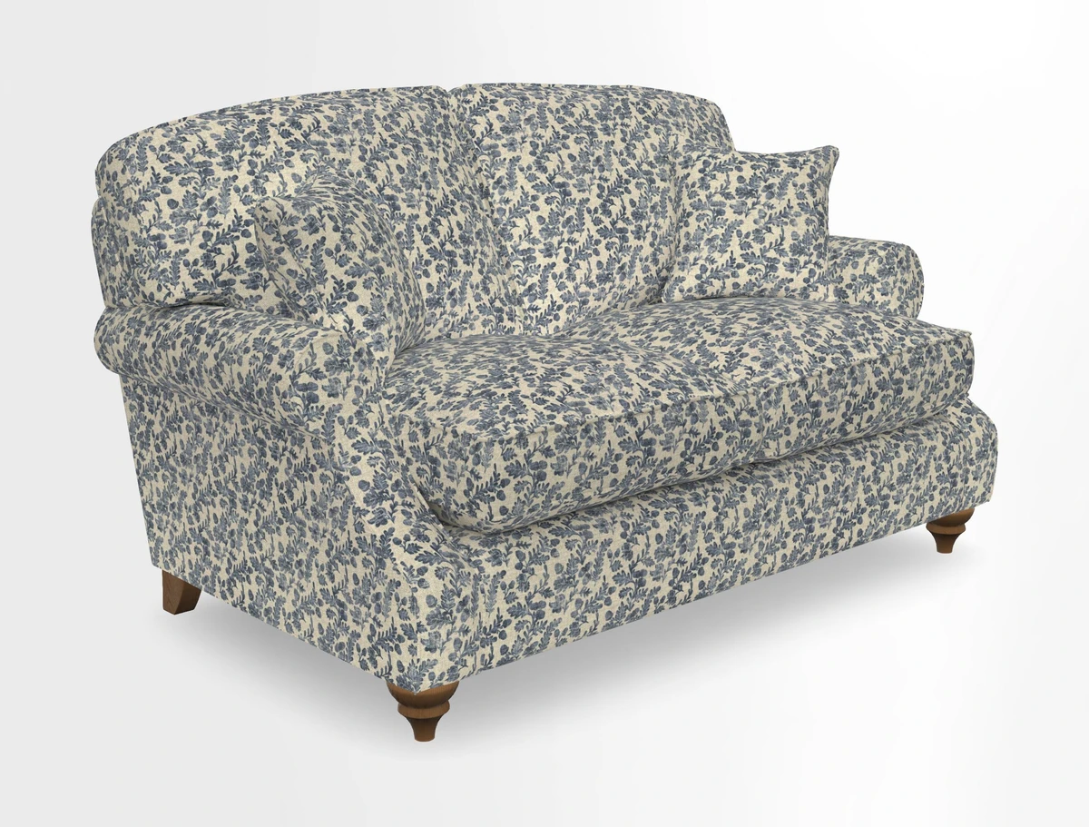 St Mawes 3 Seater Sofa in RHS Collection Gertrude Jekyll Trailing Vine Green-With-Scatters in Linwood Omega Velvet Hunter Green