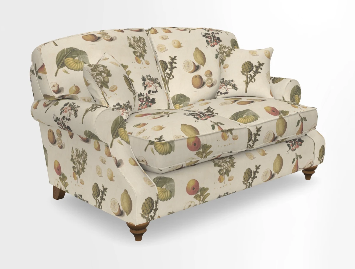 St Mawes 3 Seater Sofa in RHS Collection Gertrude Jekyll Trailing Vine Green-With-Scatters in Linwood Omega Velvet Hunter Green