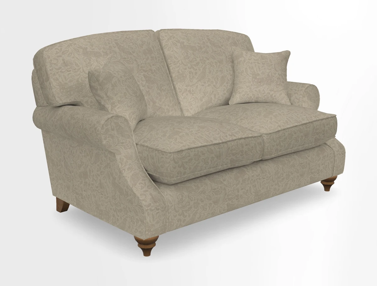 St Mawes 3 Seater Sofa in RHS Collection Gertrude Jekyll Trailing Vine Green-With-Scatters in Linwood Omega Velvet Hunter Green