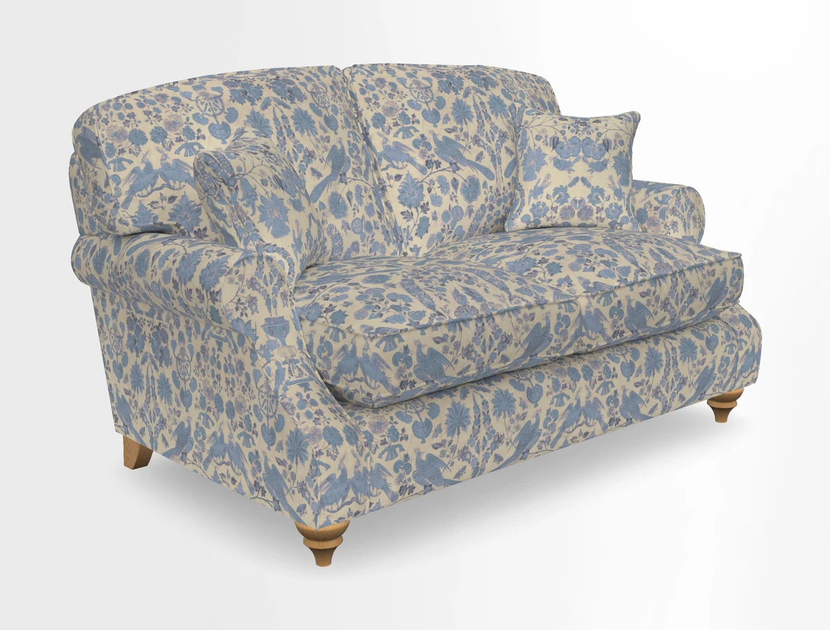 St Mawes 3 Seater Sofa in RHS Collection Gertrude Jekyll Trailing Vine Green-With-Scatters in Linwood Omega Velvet Hunter Green