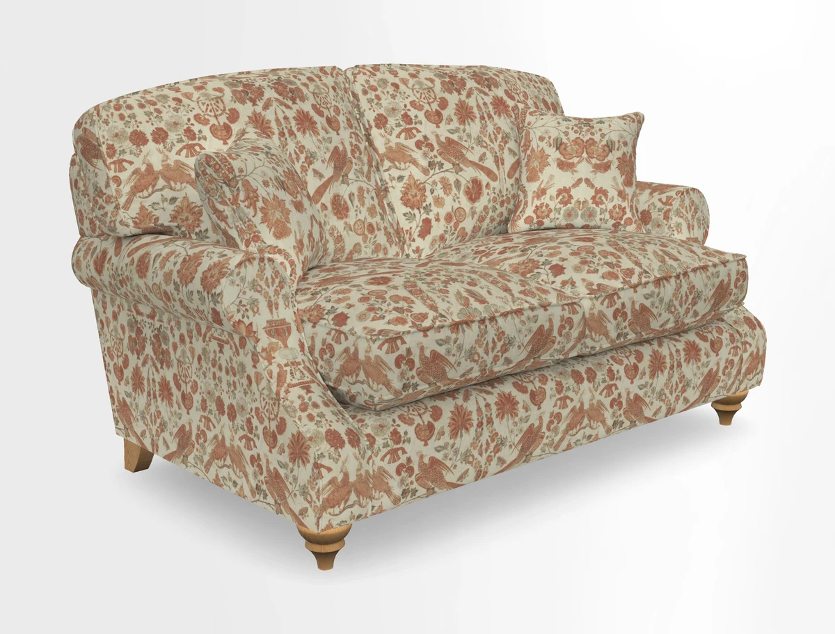 St Mawes 3 Seater Sofa in RHS Collection Gertrude Jekyll Trailing Vine Green-With-Scatters in Linwood Omega Velvet Hunter Green