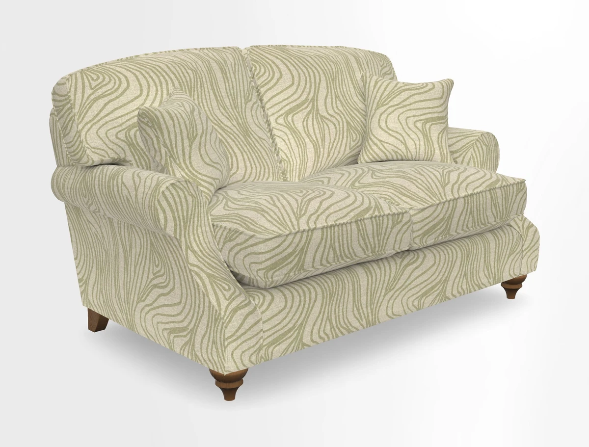 St Mawes 3 Seater Sofa in RHS Collection Gertrude Jekyll Trailing Vine Green-With-Scatters in Linwood Omega Velvet Hunter Green