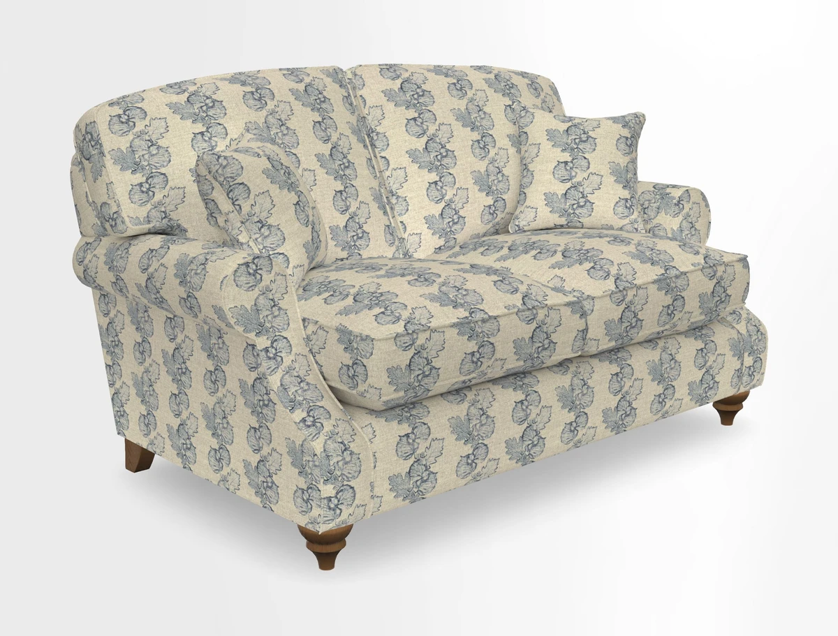 St Mawes 3 Seater Sofa in RHS Collection Gertrude Jekyll Trailing Vine Green-With-Scatters in Linwood Omega Velvet Hunter Green
