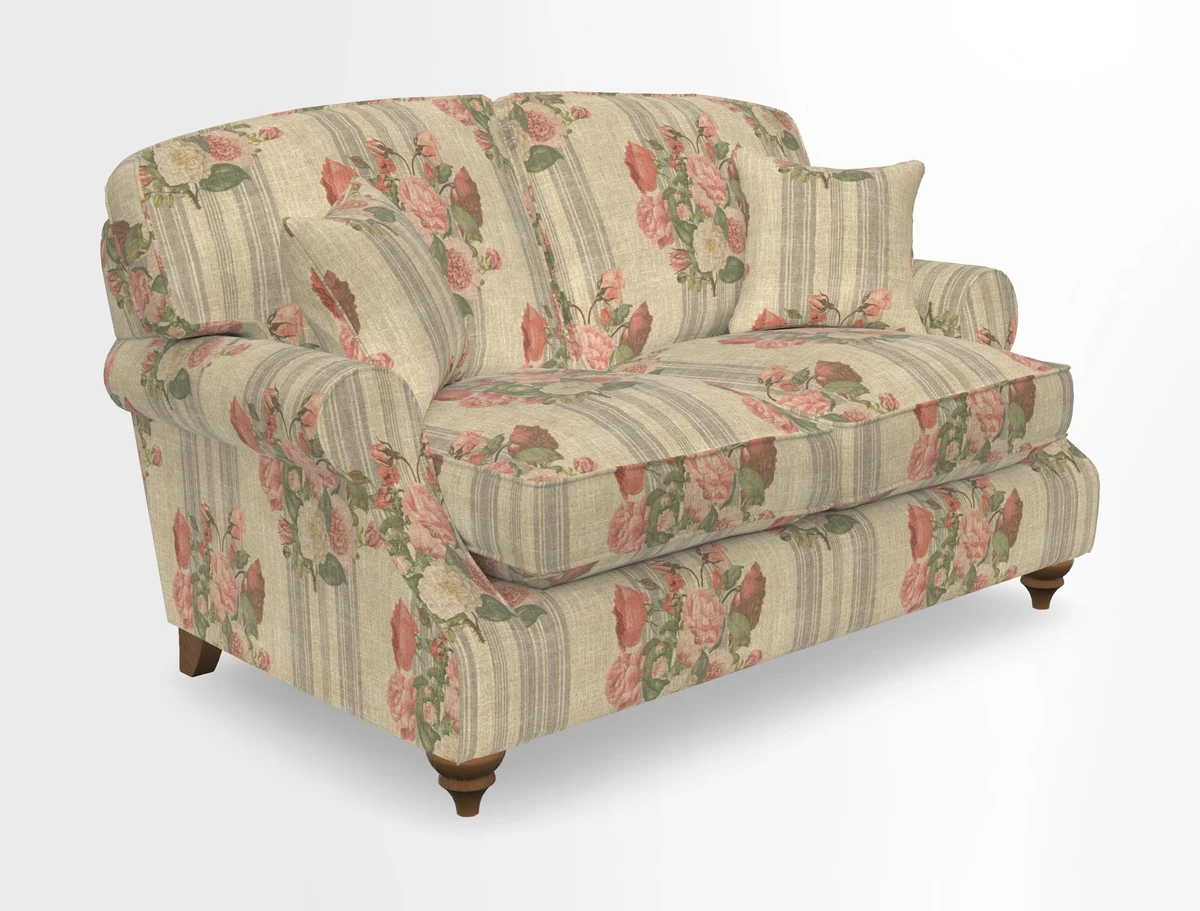 St Mawes 3 Seater Sofa in RHS Collection Gertrude Jekyll Trailing Vine Green-With-Scatters in Linwood Omega Velvet Hunter Green