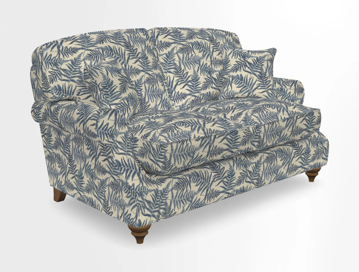 St Mawes 3 Seater Sofa in RHS Collection Gertrude Jekyll Trailing Vine Green-With-Scatters in Linwood Omega Velvet Hunter Green