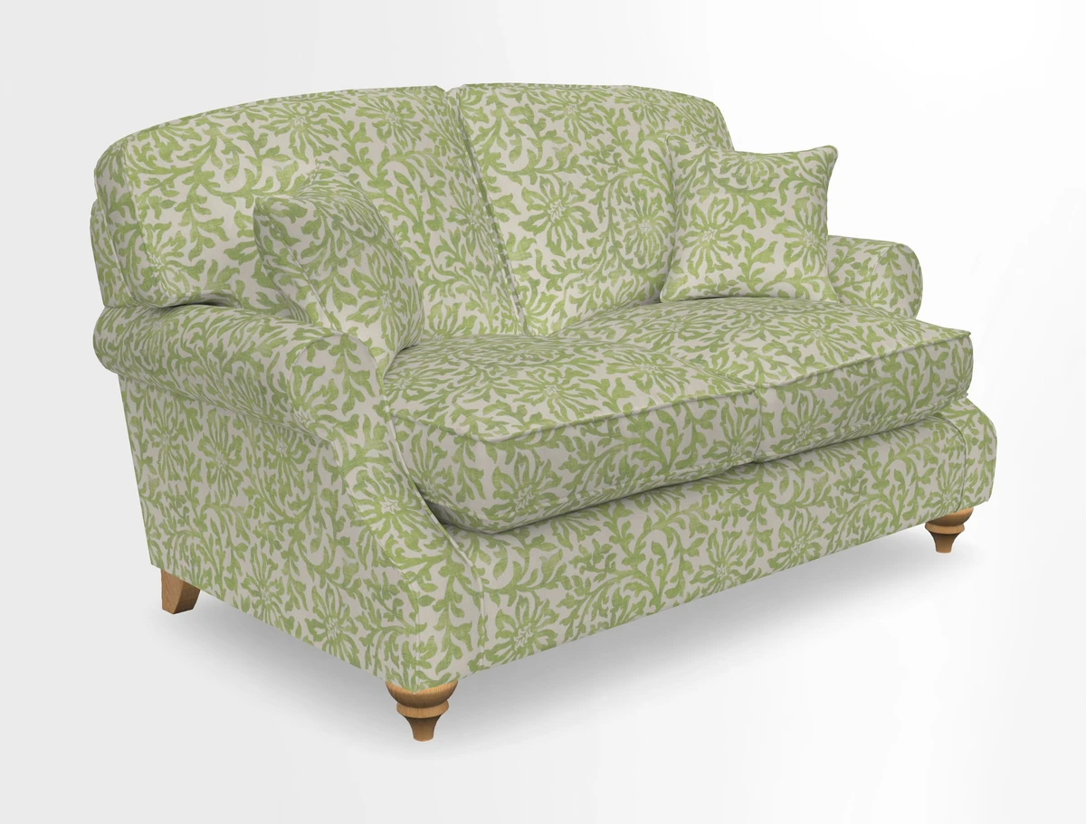 St Mawes 3 Seater Sofa in RHS Collection Gertrude Jekyll Trailing Vine Green-With-Scatters in Linwood Omega Velvet Hunter Green