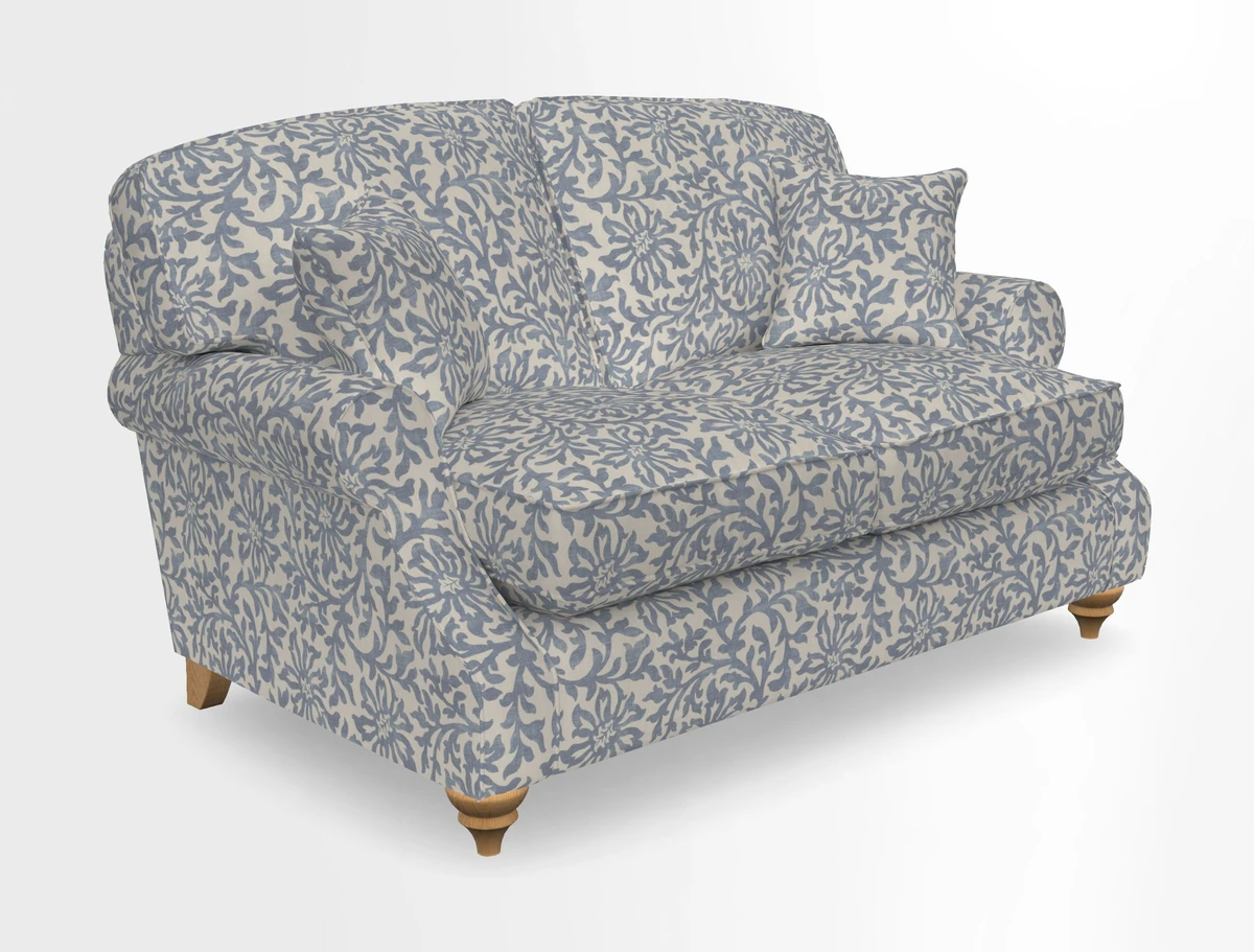St Mawes 3 Seater Sofa in RHS Collection Gertrude Jekyll Trailing Vine Green-With-Scatters in Linwood Omega Velvet Hunter Green