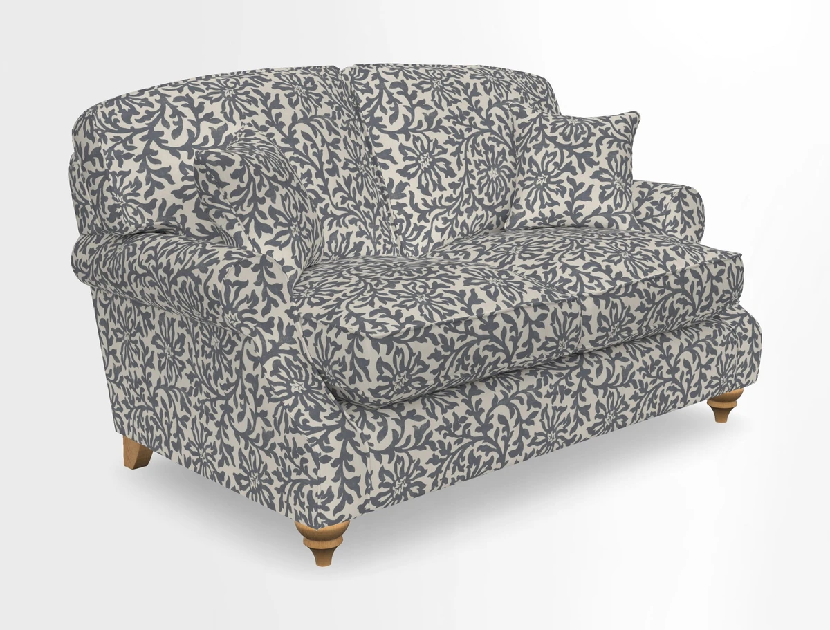 St Mawes 3 Seater Sofa in RHS Collection Gertrude Jekyll Trailing Vine Green-With-Scatters in Linwood Omega Velvet Hunter Green