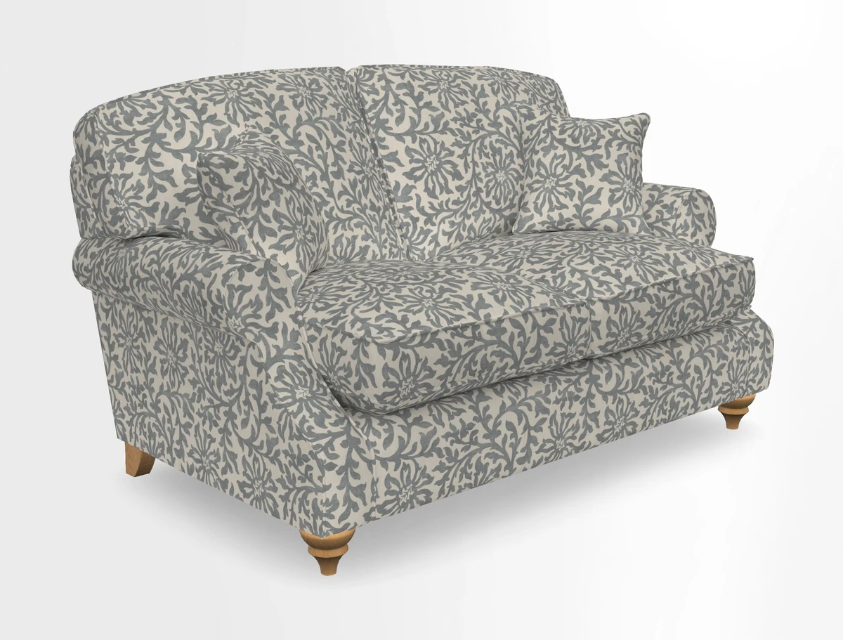 St Mawes 3 Seater Sofa in RHS Collection Gertrude Jekyll Trailing Vine Green-With-Scatters in Linwood Omega Velvet Hunter Green