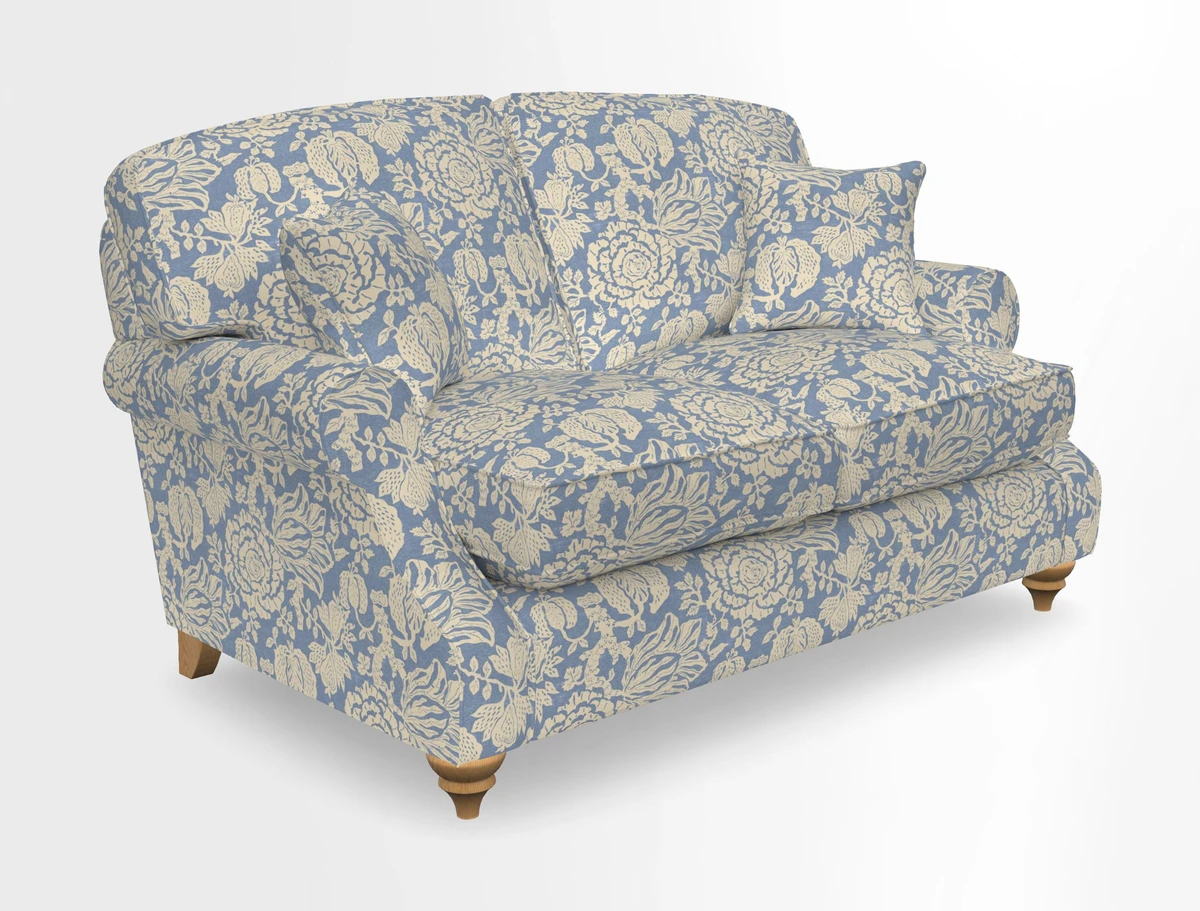 St Mawes 3 Seater Sofa in RHS Collection Gertrude Jekyll Trailing Vine Green-With-Scatters in Linwood Omega Velvet Hunter Green