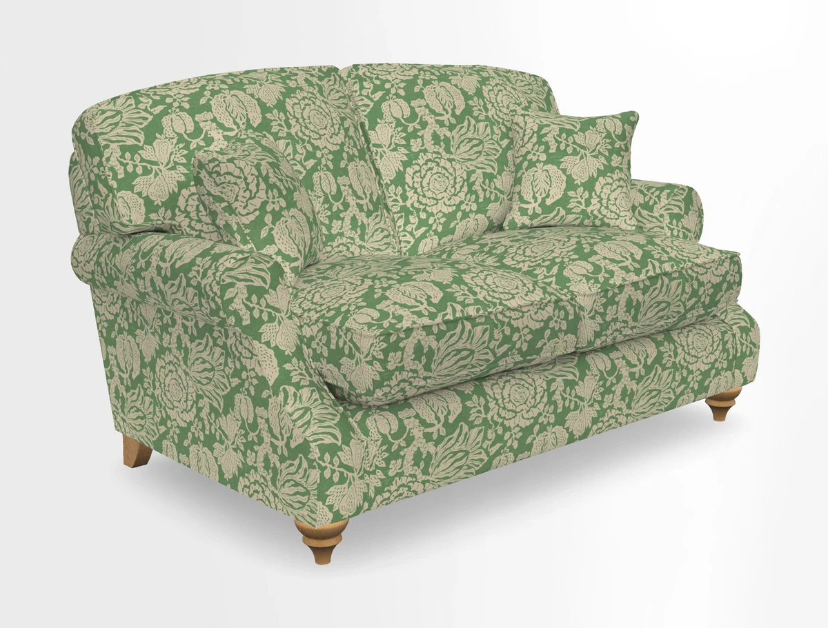 St Mawes 3 Seater Sofa in RHS Collection Gertrude Jekyll Trailing Vine Green-With-Scatters in Linwood Omega Velvet Hunter Green