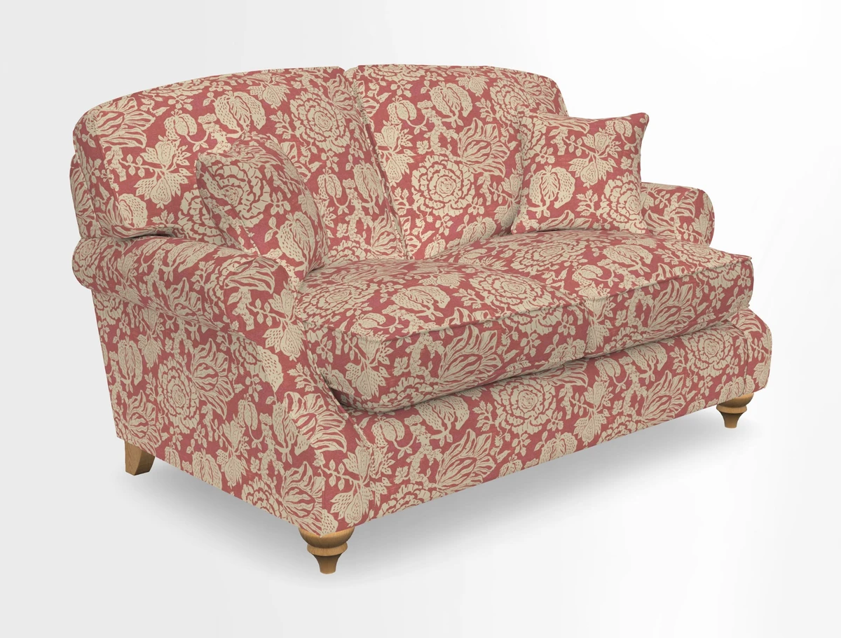 St Mawes 3 Seater Sofa in RHS Collection Gertrude Jekyll Trailing Vine Green-With-Scatters in Linwood Omega Velvet Hunter Green