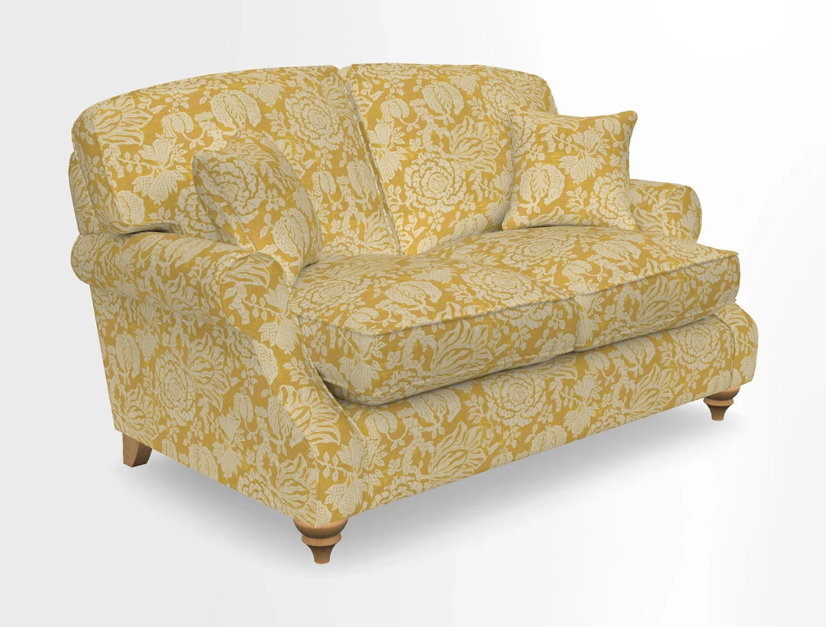 St Mawes 3 Seater Sofa in RHS Collection Gertrude Jekyll Trailing Vine Green-With-Scatters in Linwood Omega Velvet Hunter Green
