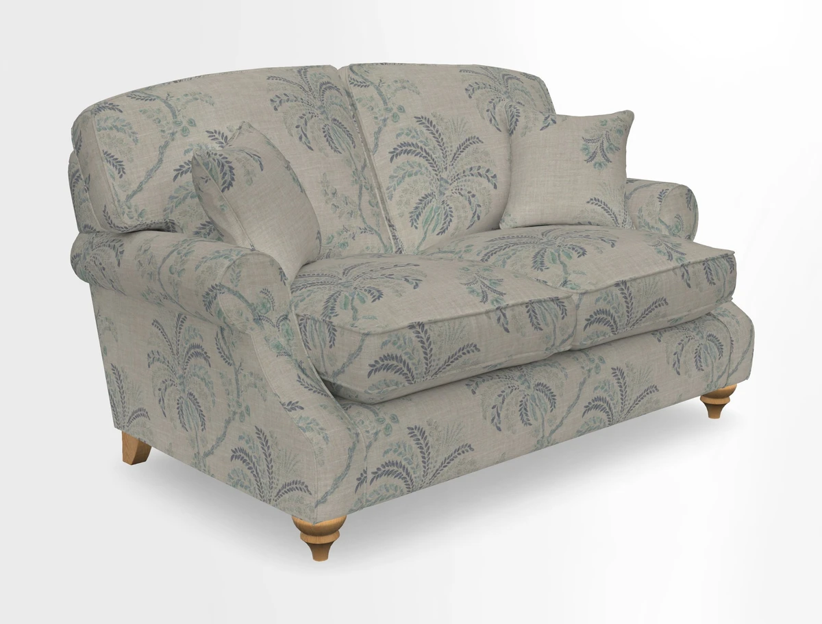 St Mawes 3 Seater Sofa in RHS Collection Gertrude Jekyll Trailing Vine Green-With-Scatters in Linwood Omega Velvet Hunter Green