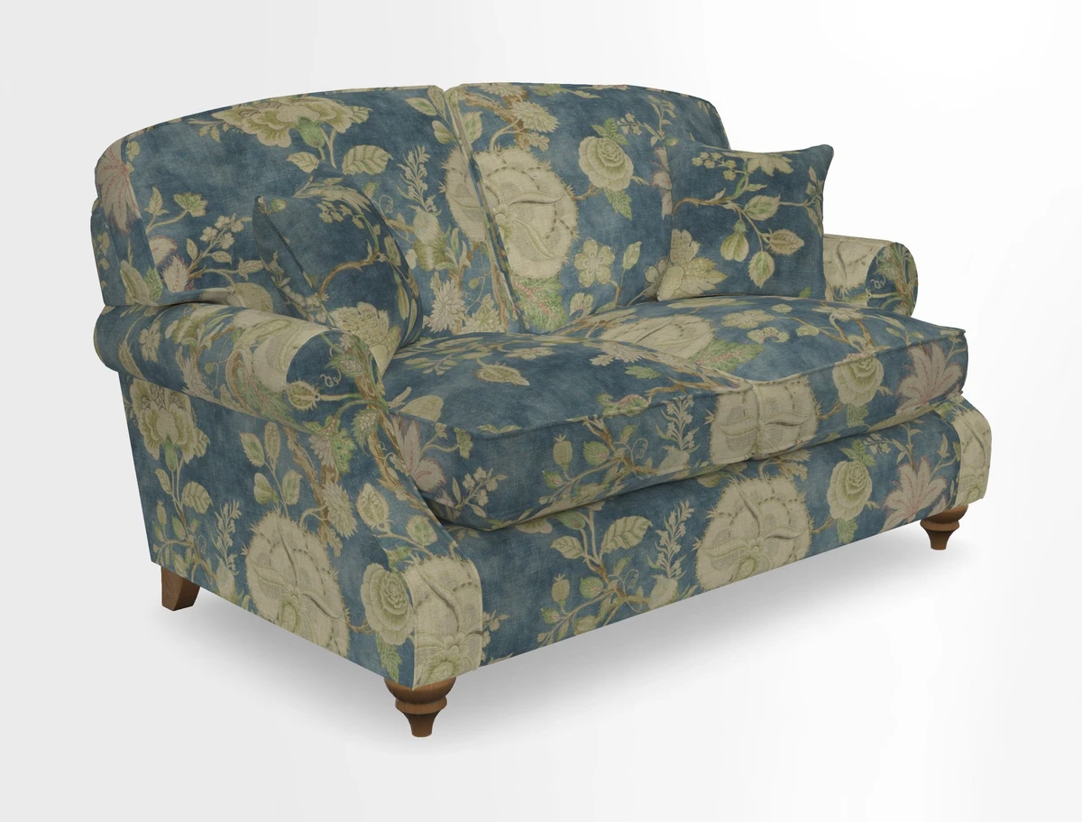 St Mawes 3 Seater Sofa in RHS Collection Gertrude Jekyll Trailing Vine Green-With-Scatters in Linwood Omega Velvet Hunter Green