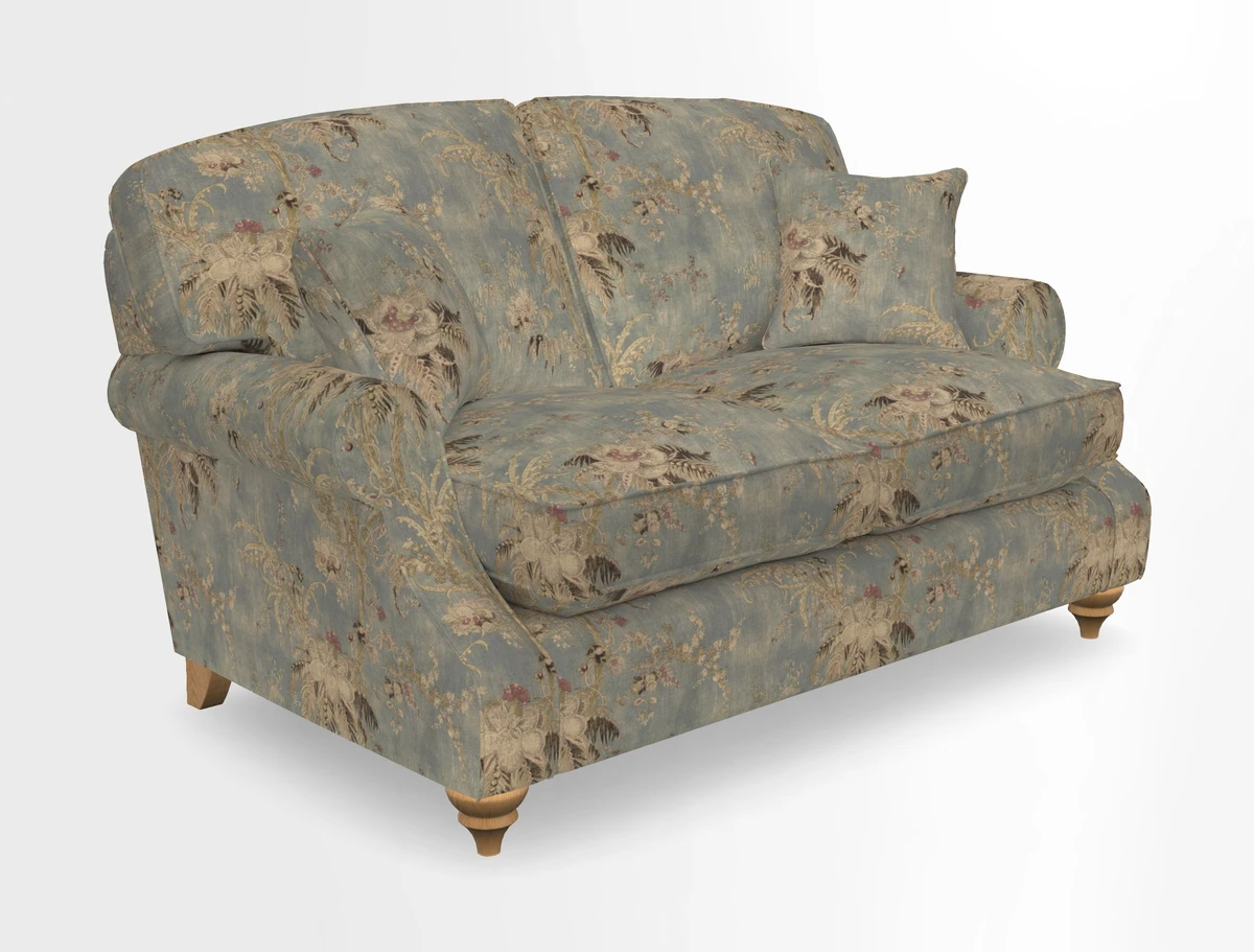 St Mawes 3 Seater Sofa in RHS Collection Gertrude Jekyll Trailing Vine Green-With-Scatters in Linwood Omega Velvet Hunter Green